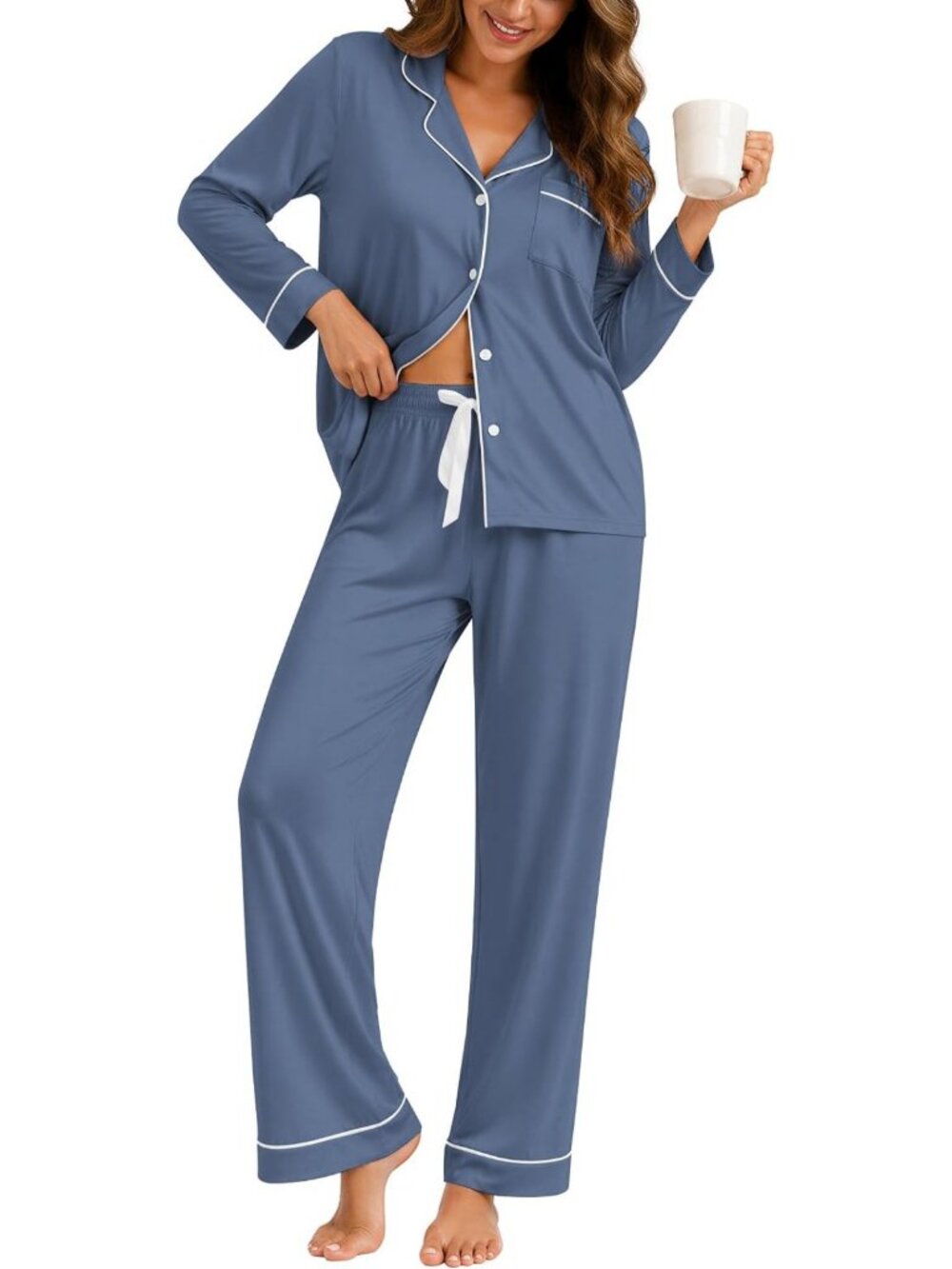 Cozy Women's 2-Piece Pajama Set | Long Sleeve Button-Down Sleepwear & Pants